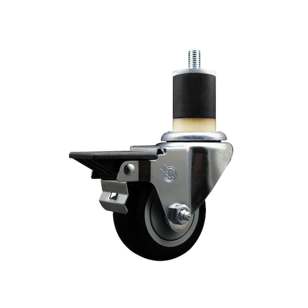 3'' Black Poly Swivel 1-7/8'' Expanding Stem Caster with Brake